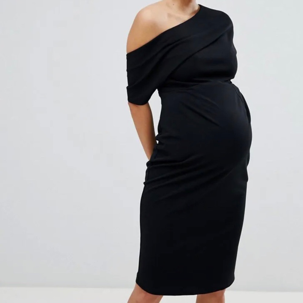 Asos Design Maternity Pleated Shoulder Pencil Dress